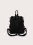 Studded Decor Litchi Embossed Functional Backpack