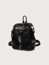 Studded Decor Litchi Embossed Functional Backpack