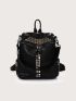 Studded Decor Litchi Embossed Functional Backpack