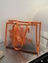 Neon Orange Letter Print Shoulder Tote Bag With Inner Pouch