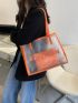 Neon Orange Letter Print Shoulder Tote Bag With Inner Pouch