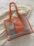 Neon Orange Letter Print Shoulder Tote Bag With Inner Pouch