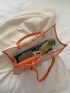 Neon Orange Letter Print Shoulder Tote Bag With Inner Pouch