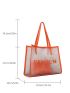 Neon Orange Letter Print Shoulder Tote Bag With Inner Pouch