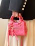 Mini Neon Pink Litchi Embossed Square Bag