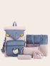 5pcs Appliques Two Tone Flap Backpack Set With Bag Charm