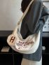 Slogan Graphic Canvas Hobo Bag With Coin Purse