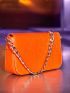 Neon-Orange Flap Chain Square Bag