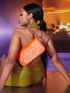 Neon-Orange Flap Chain Square Bag