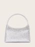 Satin Rhinestone Decor Hobo Bag