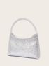 Satin Rhinestone Decor Hobo Bag