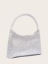 Satin Rhinestone Decor Hobo Bag