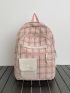 Plaid Letter Embroidered Functional Backpack