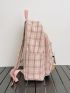 Plaid Letter Embroidered Functional Backpack