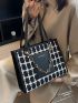 Letter Detail Plaid Pattern Chain Square Bag