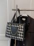 Letter Detail Plaid Pattern Chain Square Bag