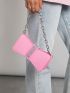 Mini Neon-Pink Rhinestone Decor Chain Novelty Bag