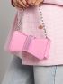 Mini Neon-Pink Rhinestone Decor Chain Novelty Bag