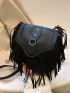 Mini Litchi Embossed Fringe Trim Flap Square Bag