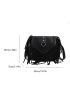 Mini Litchi Embossed Fringe Trim Flap Square Bag