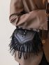 Mini Litchi Embossed Fringe Trim Flap Square Bag