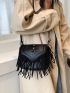 Mini Litchi Embossed Fringe Trim Flap Square Bag