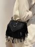 Mini Litchi Embossed Fringe Trim Flap Square Bag