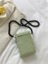 Mini Crocodile Embossed Bead Decor Flap Artificial Patent Leather Square Bag