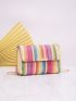 Colorblock Stripe Pattern Chain Straw Bag