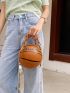 Mini Ball Shaped Satchel Bag Basketball Shaped Crossbody Bag, Trendy Y2K Chain Shoulder Bag, Pu Top Handle Circle Purse