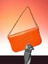 Neon-Orange Flap Chain Square Bag