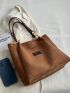 Fashion Suede Shoulder Bag, Letter Patch Detail Decor Handbag, Women's Large Capacity Purse