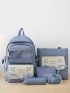 5pcs Letter Graphic Lace-up Functional Backpack Set