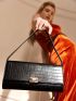 Crocodile Embossed Metal Lock Flap Square Bag