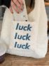 Letter Print Fluffy Shopper Bag