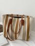 Simple Striped Pattern Shoulder Bag, Women's Fashion Large Capacity Tote Bag, Casual Zipper Shopping Bag