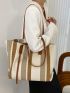 Simple Striped Pattern Shoulder Bag, Women's Fashion Large Capacity Tote Bag, Casual Zipper Shopping Bag