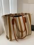 Simple Striped Pattern Shoulder Bag, Women's Fashion Large Capacity Tote Bag, Casual Zipper Shopping Bag