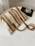 Simple Striped Pattern Shoulder Bag, Women's Fashion Large Capacity Tote Bag, Casual Zipper Shopping Bag