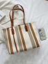 Simple Striped Pattern Shoulder Bag, Women's Fashion Large Capacity Tote Bag, Casual Zipper Shopping Bag