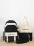 4pcs Letter Embroidered Functional Backpack Set