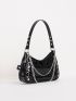 Chain Decor Artificial Patent Leather Hobo Bag With Butterfly Bag Charm