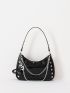 Chain Decor Artificial Patent Leather Hobo Bag With Butterfly Bag Charm