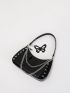 Chain Decor Artificial Patent Leather Hobo Bag With Butterfly Bag Charm