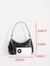 Chain Decor Artificial Patent Leather Hobo Bag With Butterfly Bag Charm