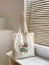 Frog & Mushroom Print Canvas Bag, Canvas Shopper Bag, Tote Bag