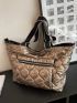 Metallic Quilted Shoulder Tote Bag for Women