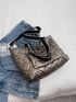 Metallic Quilted Shoulder Tote Bag for Women