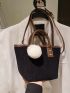 Contrast Binding Corduroy Square Bag With Pompom Charm