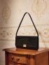 Crocodile Embossed Metal Lock Flap Square Bag